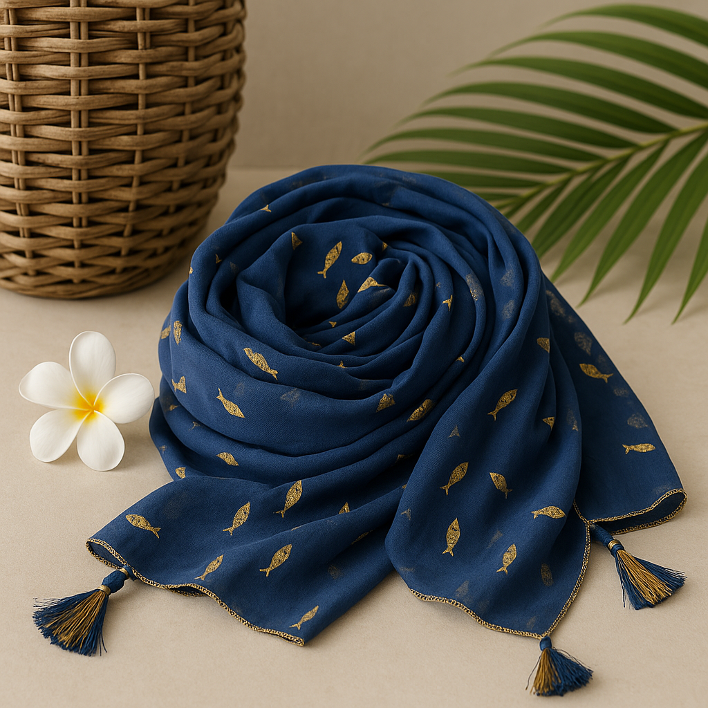Nomad Sari On the Med Kollektion – Pareo – Meeresblau & Goldfisch-Design