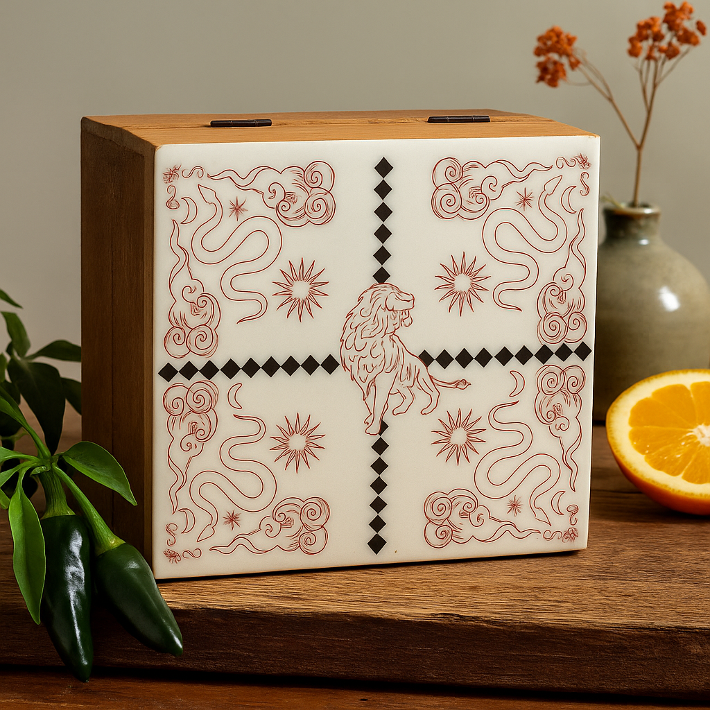 Grote Emaille Vierkante Doos Leeuw En Slangen