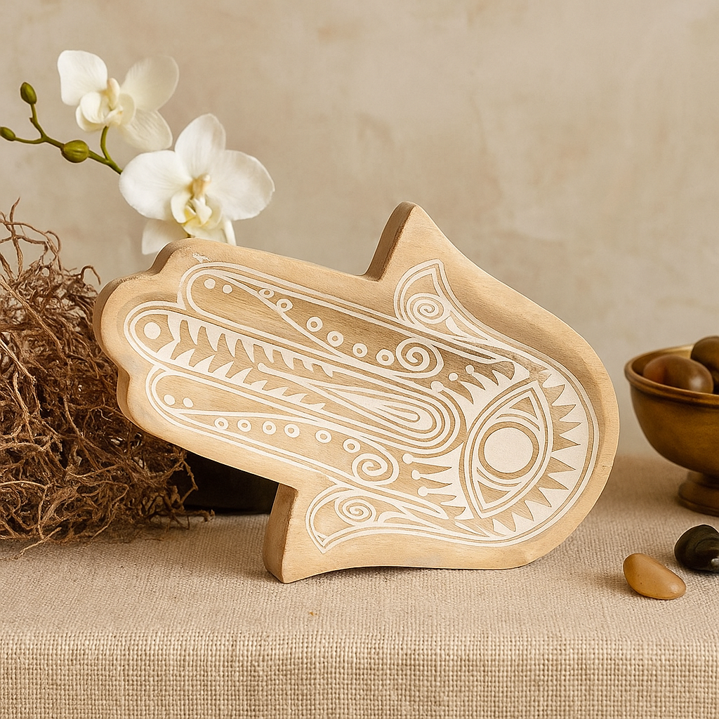 Hamsa witgewassen lang dienblad - 30x20.5x2.5 cm