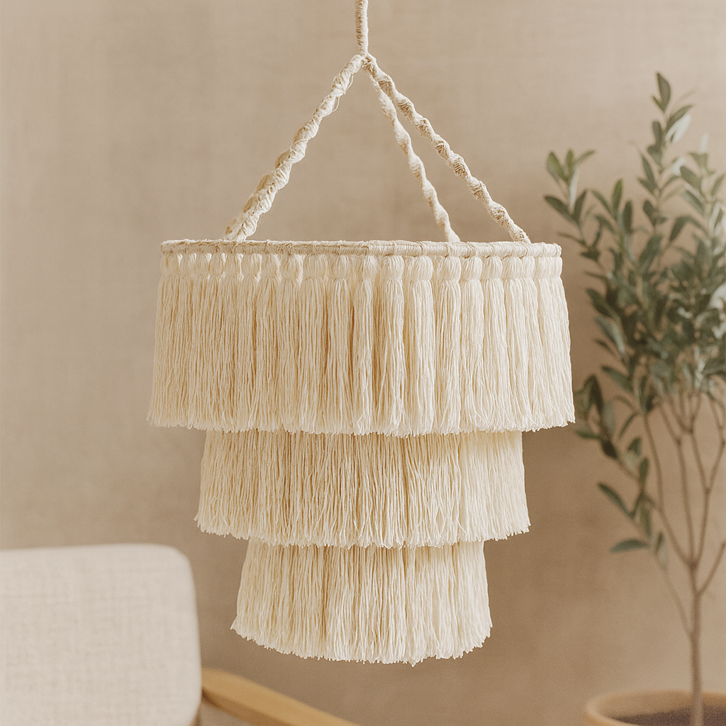 Lustre en macramé, naturel