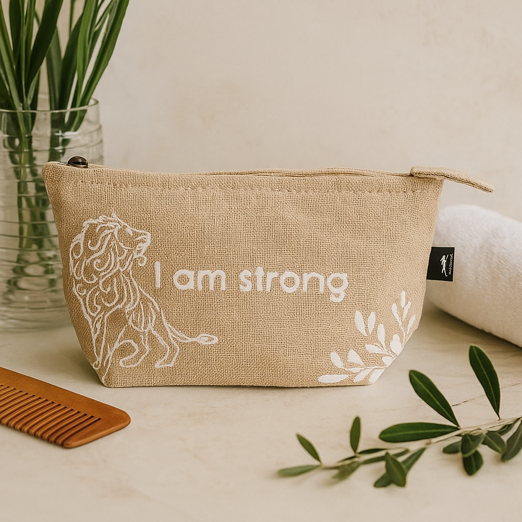 Trousse de toilette en jute, Je suis forte