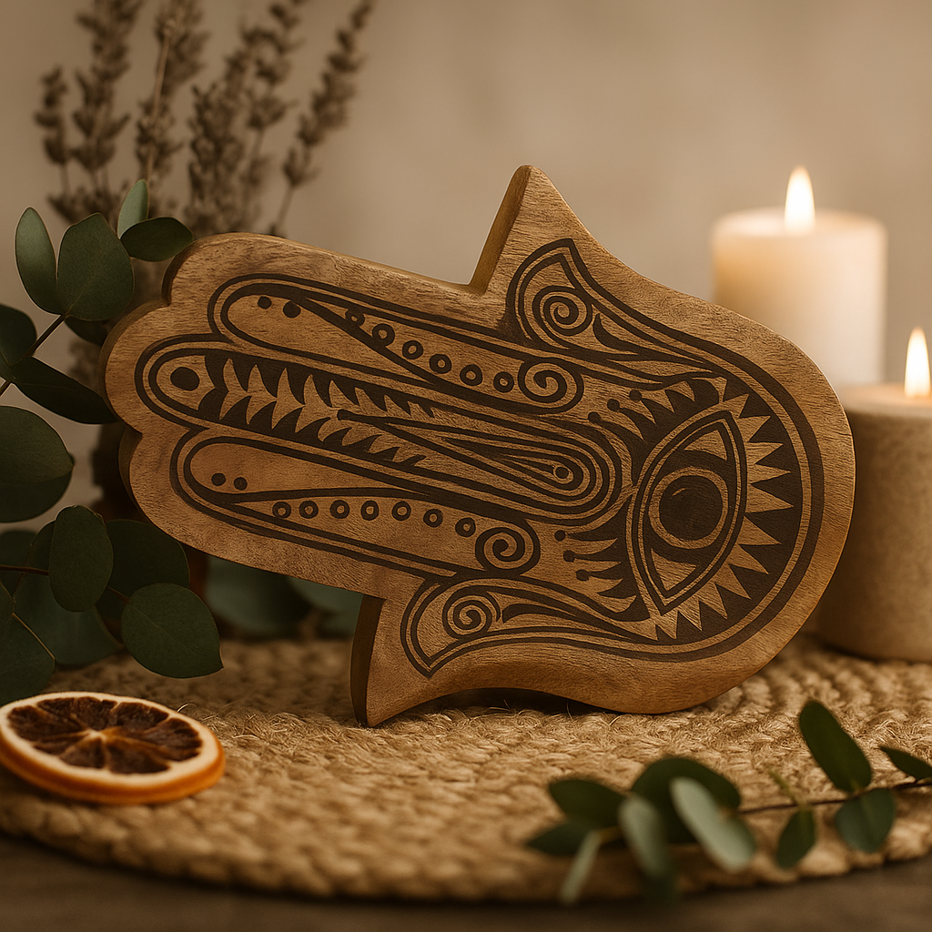 Langes Tablett 30x20,5x2,5cm - Hamsa Schwarz eingraviert