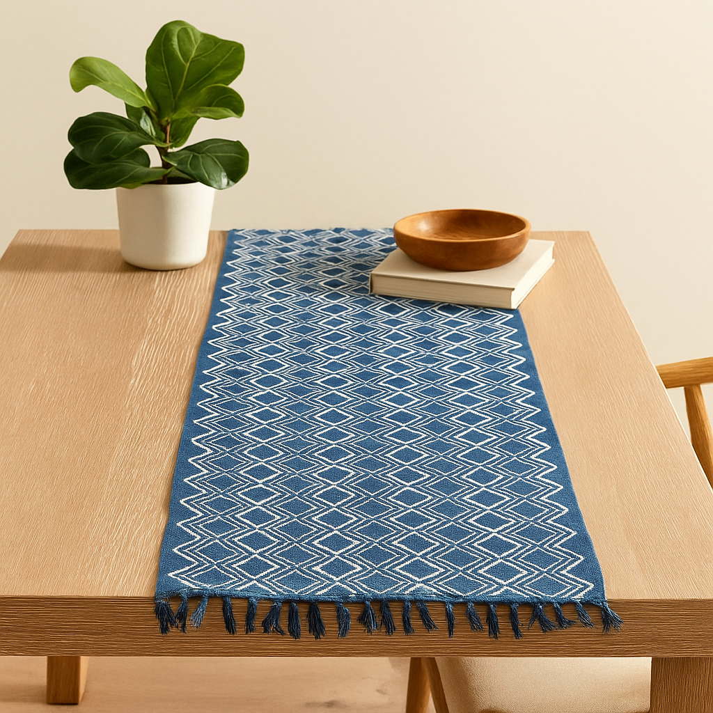 Индиго Раннер 170x60см Ручная работа Паттерн Хирак
