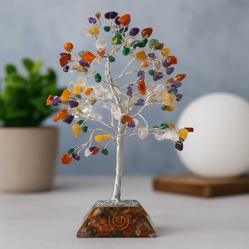 Árbol de cristal con base de orgonita, 160 piedras preciosas
