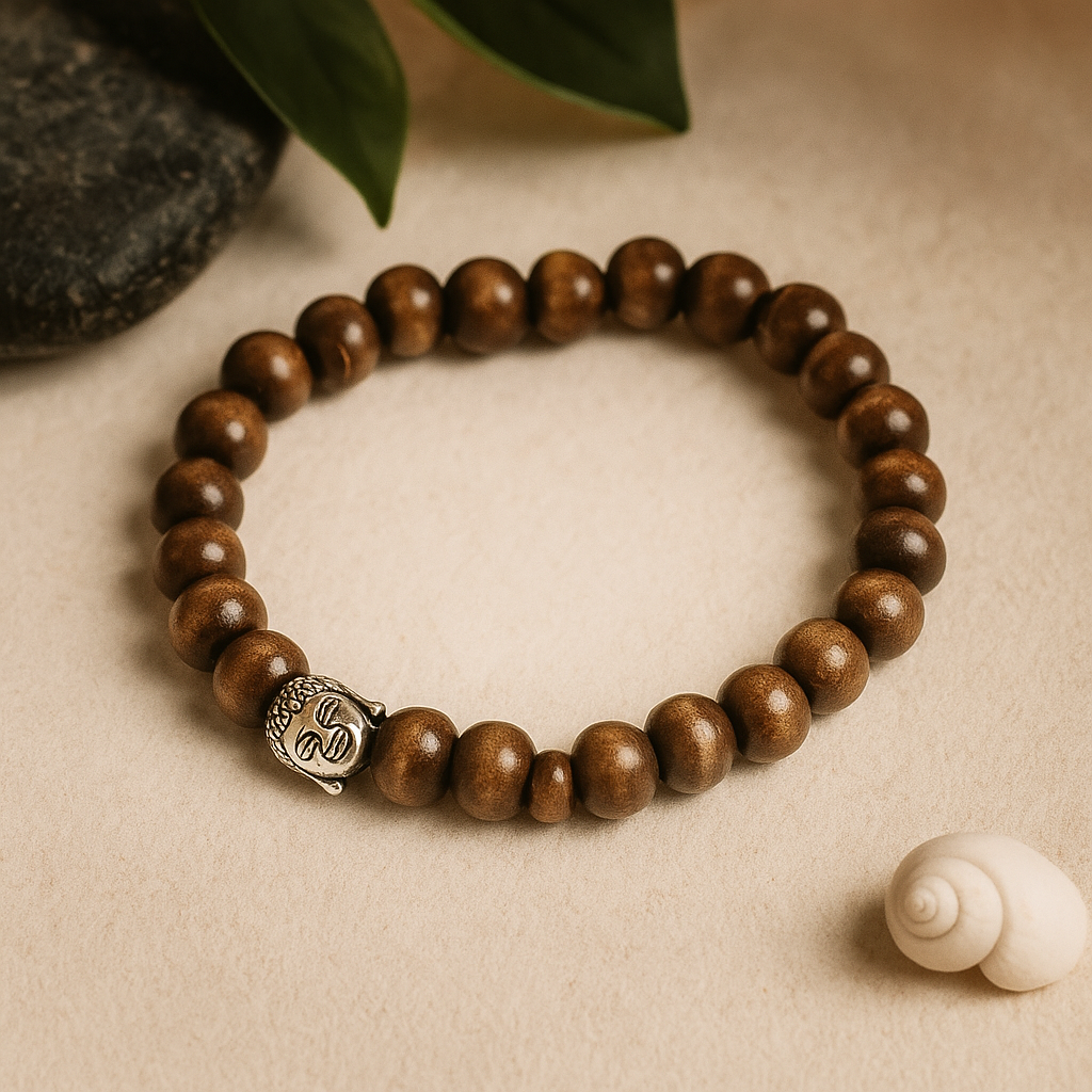 Braune Perlen & Buddha Armreif