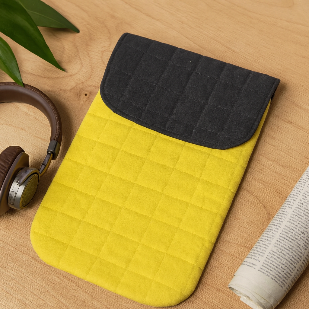 13-Inch Padded Laptop Sleeve Yellow Charcoal Stonewashed Cotton