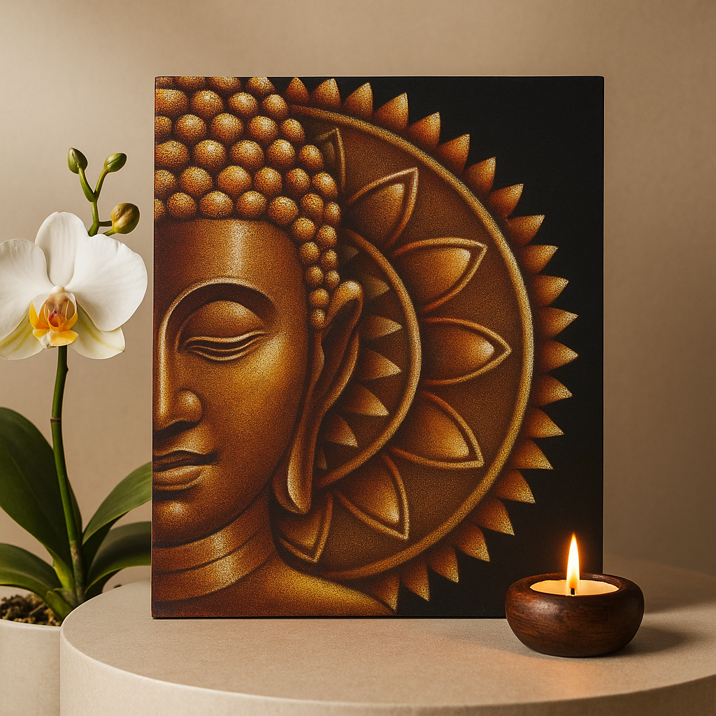 Buddha Canvas Väggkonst Guld Mandala 60x80cm