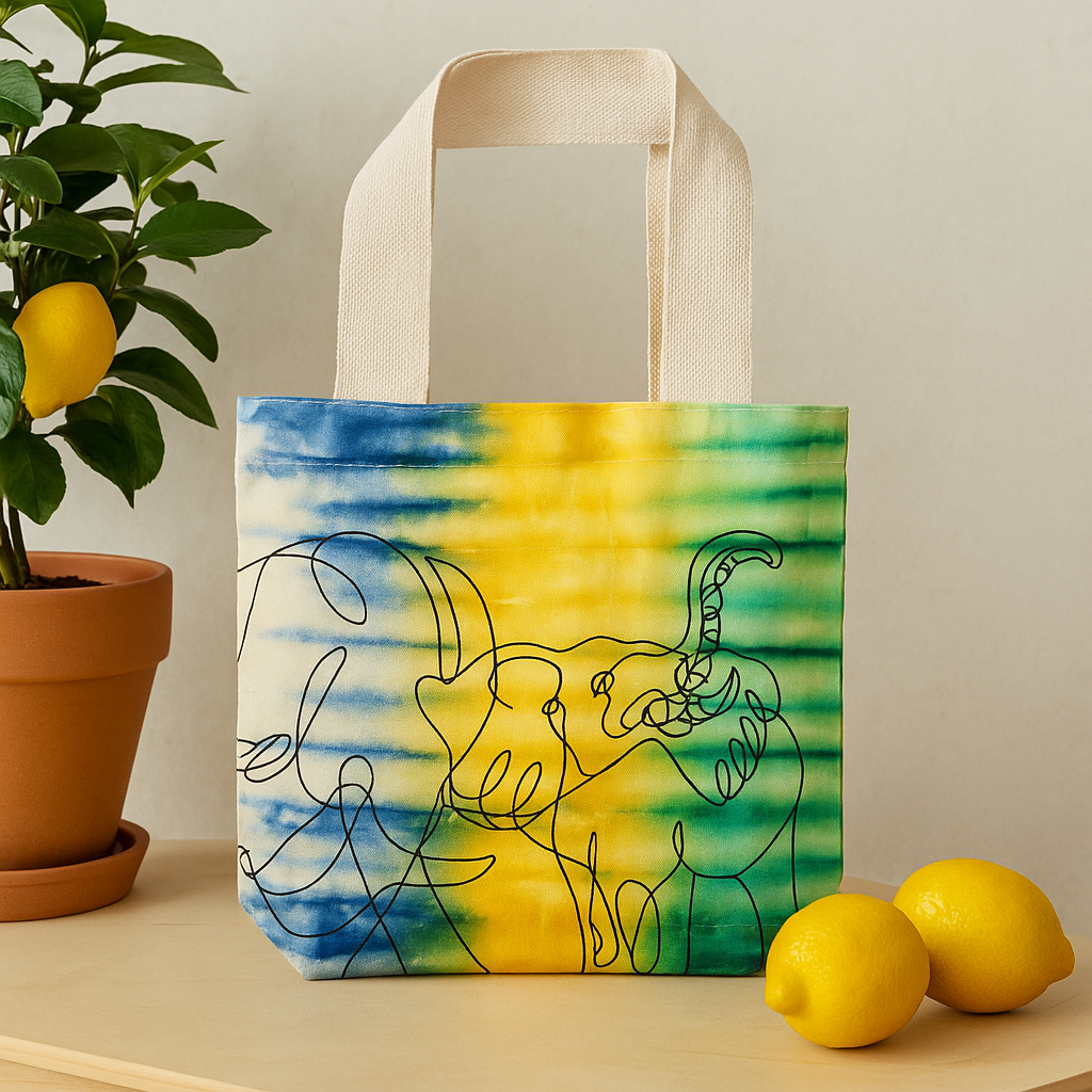 Batikk bomullstoteveske Elefanter 6oz 38x42x12cm