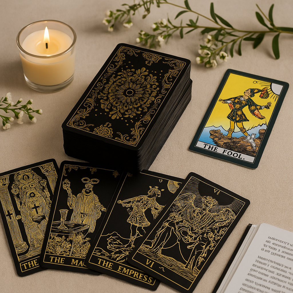Conjunto de Cartas de Tarot com Folha de Ouro Caixa de Presente com Livro