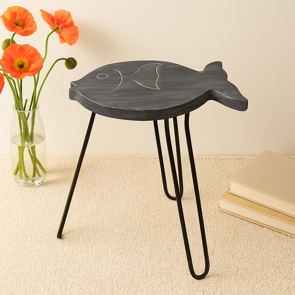 Support à poisson en bois d'albizia gris lavé