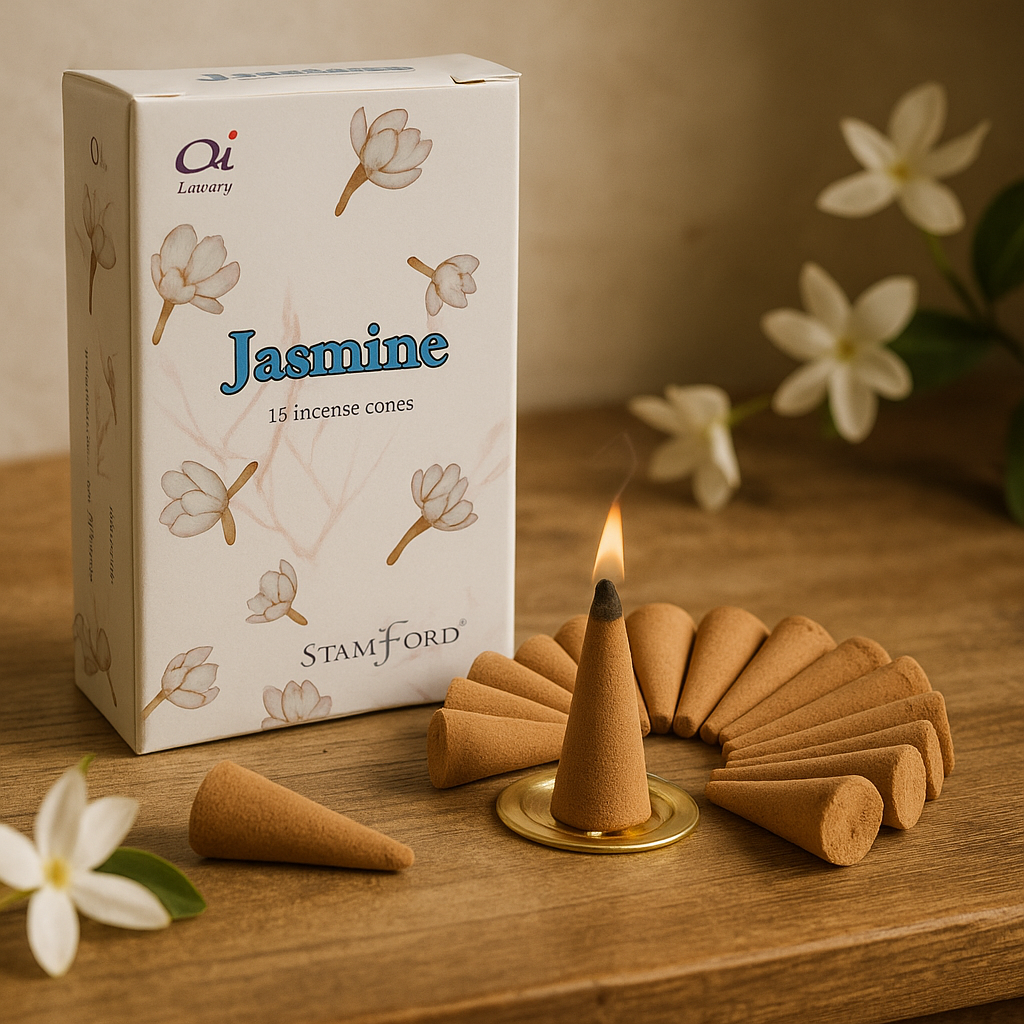 Cones de Incenso de Jasmim, Pack de 15 com Suporte de Metal