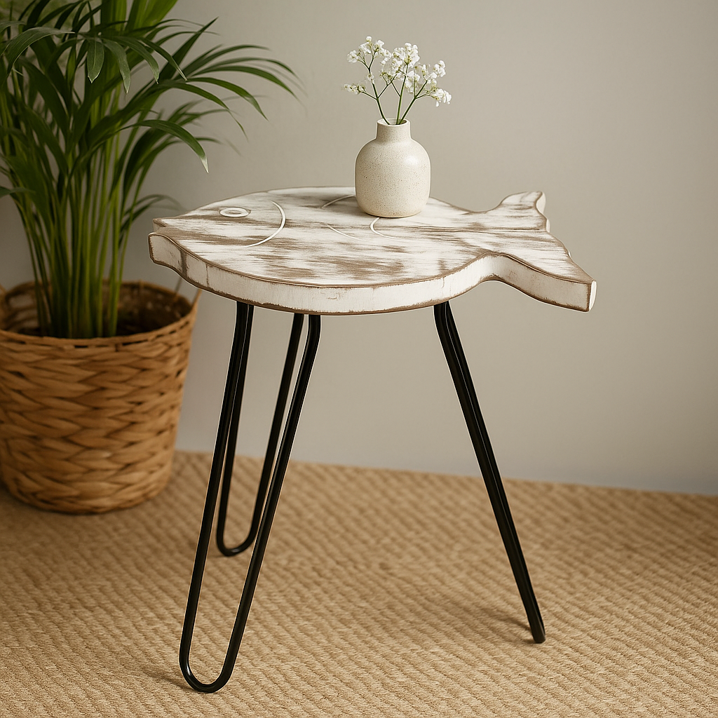 Support à poisson en bois blanchi