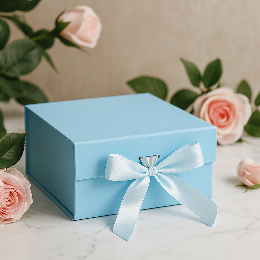 Flache Geschenkbox - Mittelquadrat (20x18,2x8cm) - Babyblau