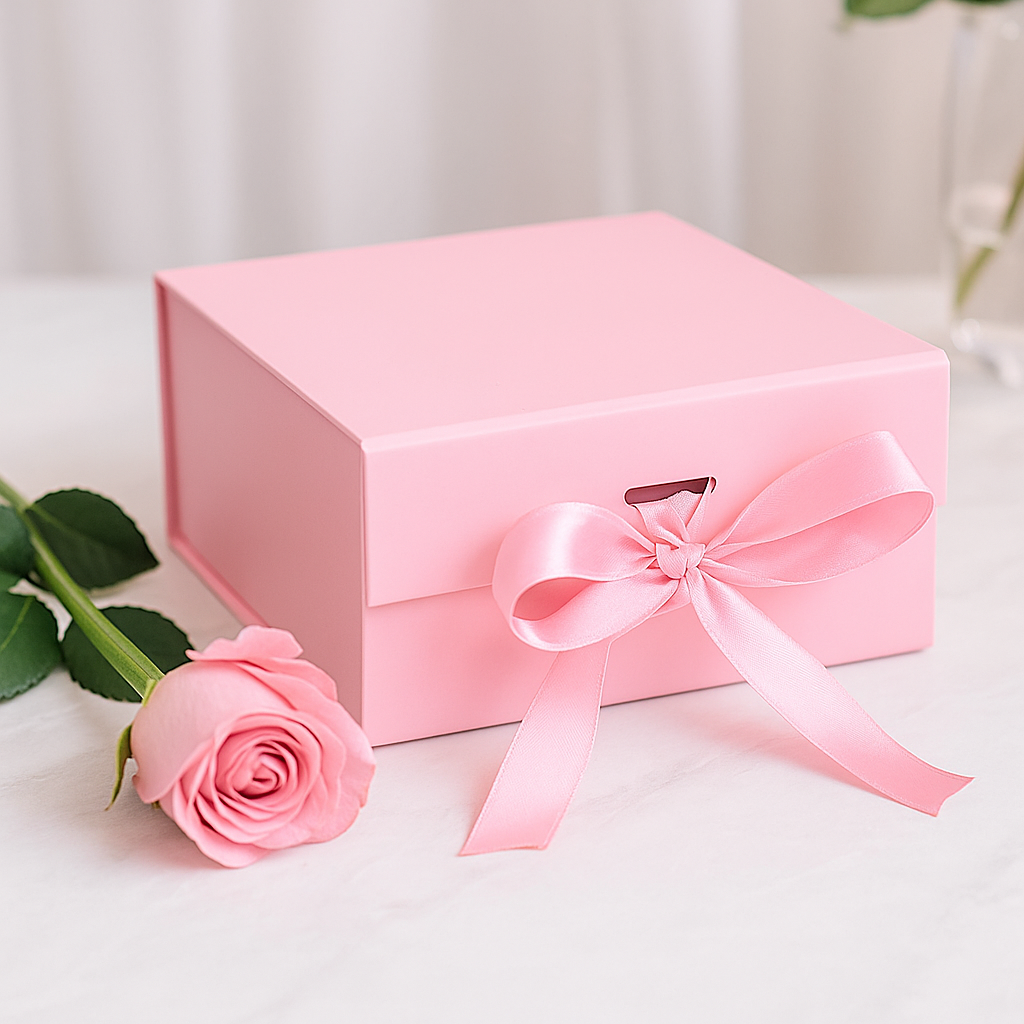 Flache Geschenkbox - Mittelquadratisch (20x18,2x8cm) - Rosa