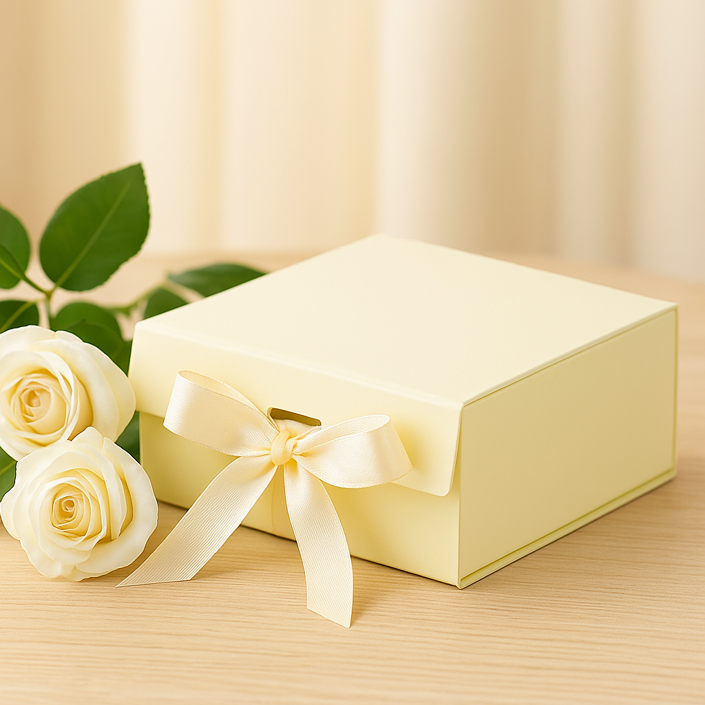 Flache Geschenkbox - Mittelquadratisch (20x18,2x8cm) - Elfenbein