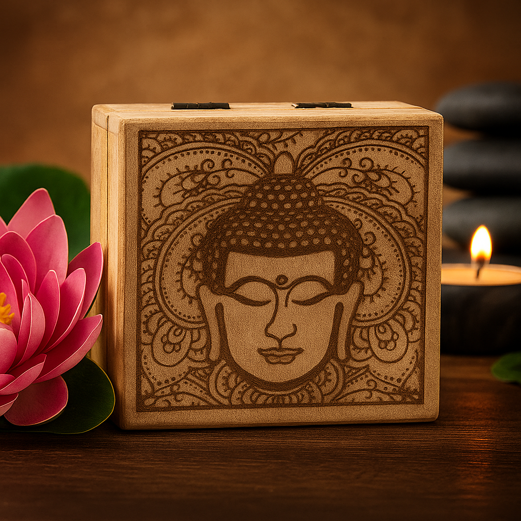 Square Box Buddha Face Black Engraved 10x10x4.2cm