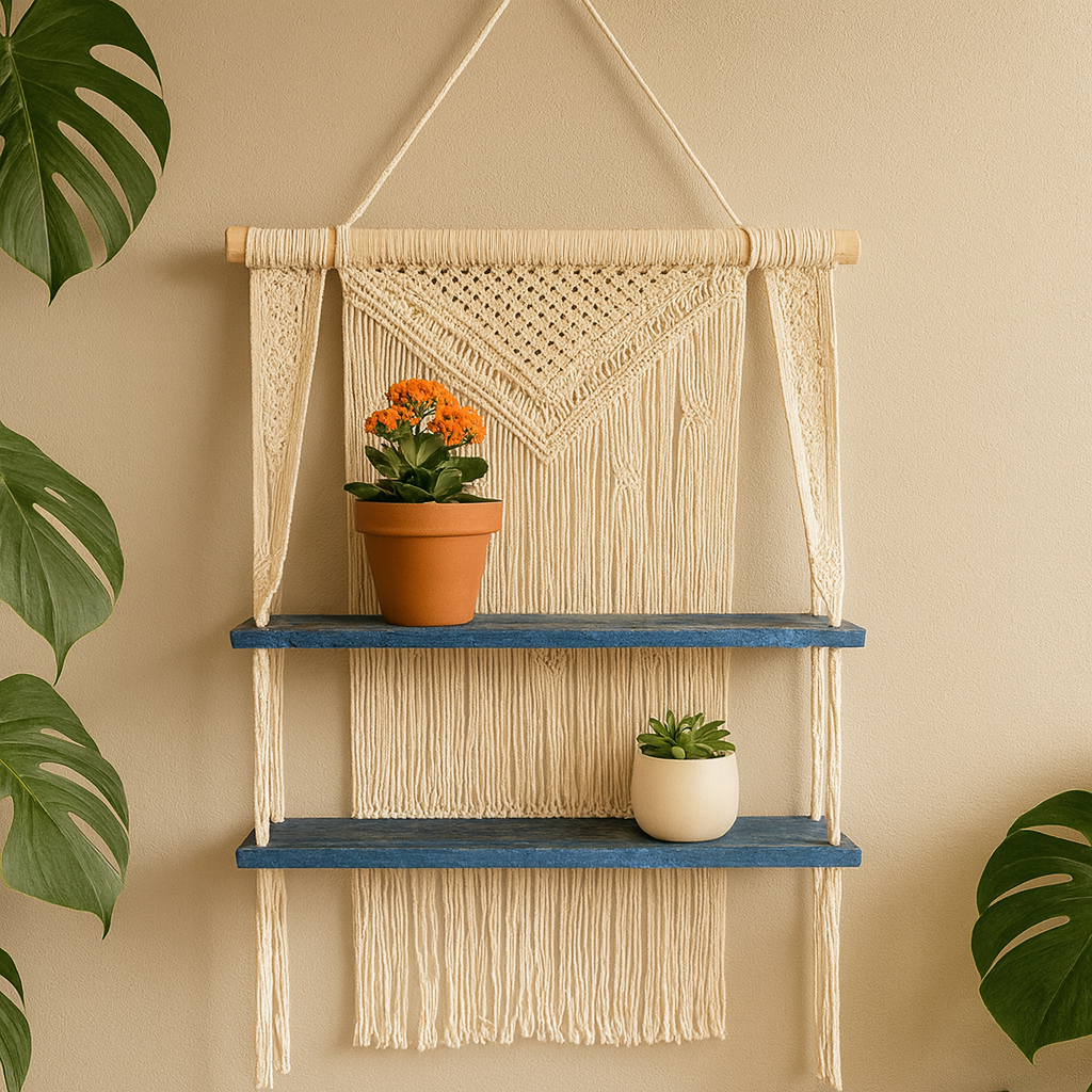 Macrame hengende hyller naturlig blå