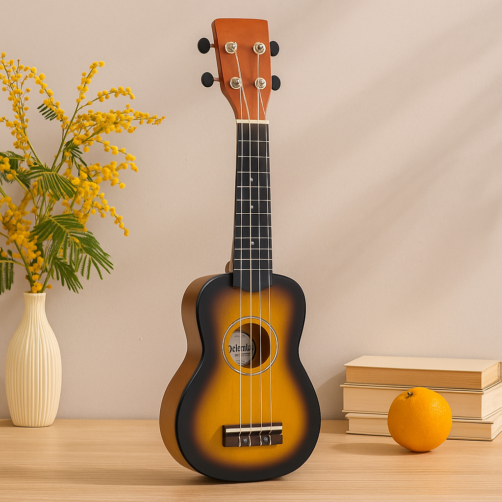 Ukulele 4-snarige oranje sunburst handgemaakt Indonesisch