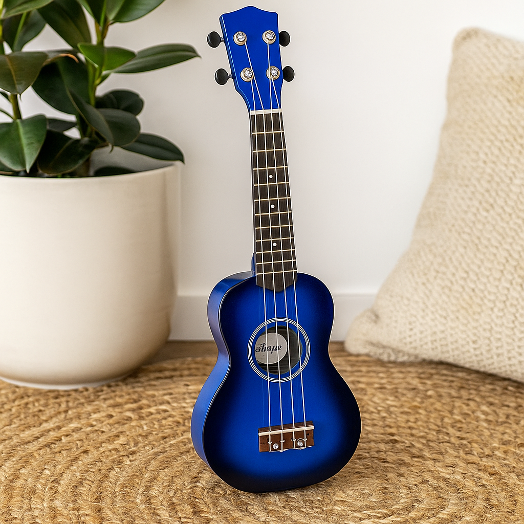 Ukulele 4 corzi Blue Sunburst lucrat manual