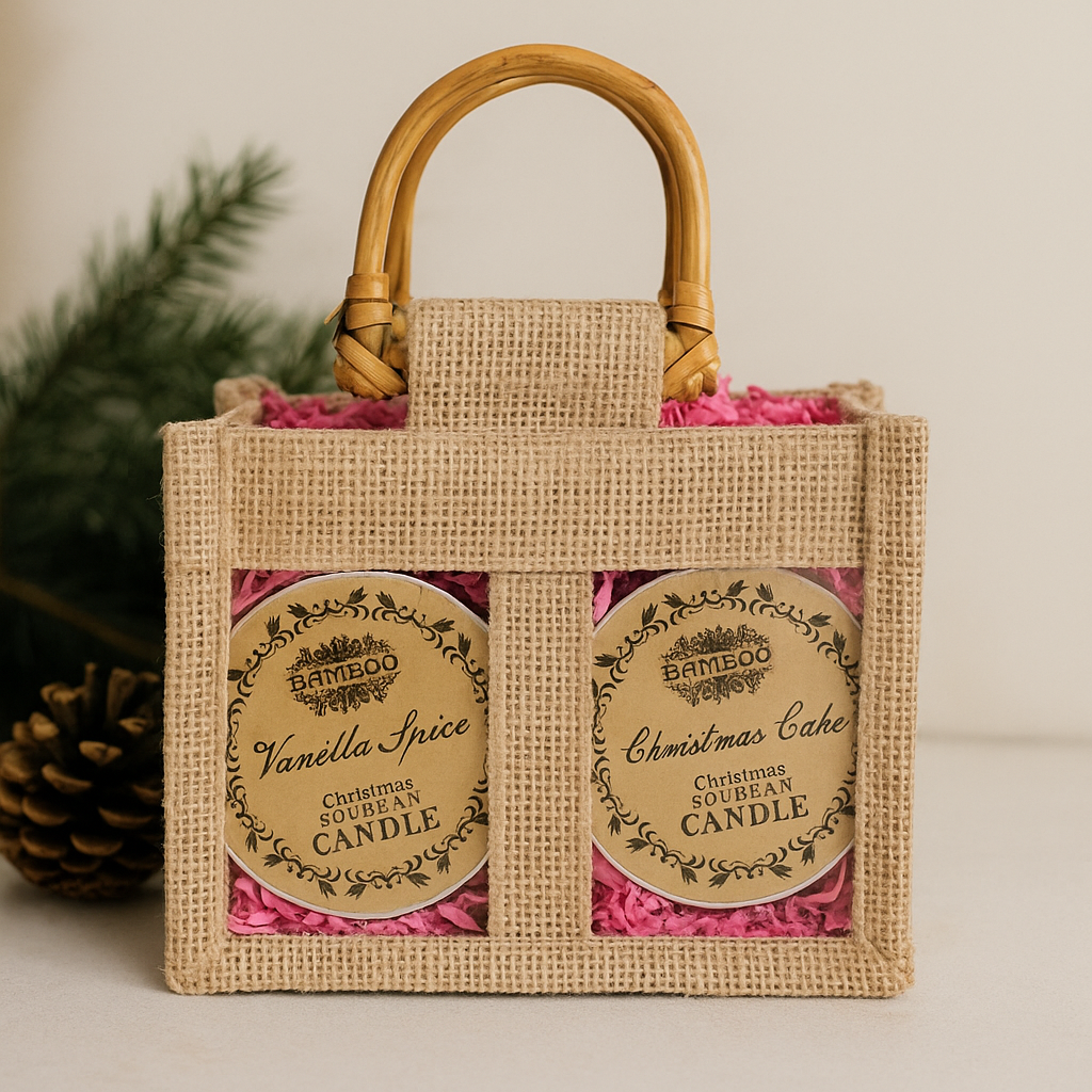 Juuttinen lahjakassi kahdelle purkille – luonnollinen