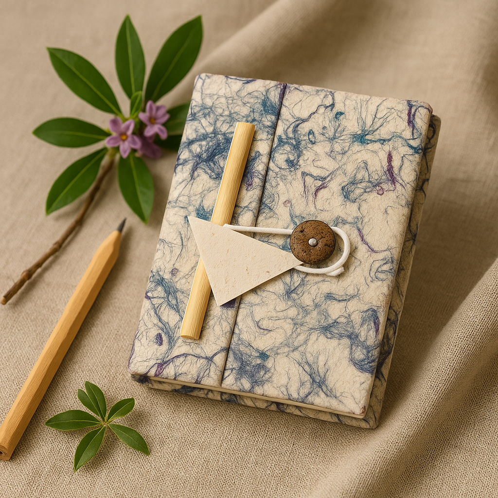 Blue Cotton Lokta Paper Notebook 15x12cm 45 Leaves