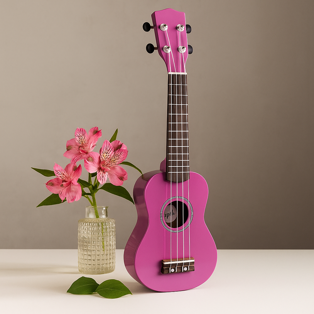 Ukulele 4 Cordas Rosa Brilhante Artesanal Indonésia