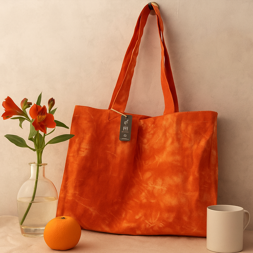 Torba na ramię pomarańczowa farbowana na sucho lekka z podwójnymi uchwytami