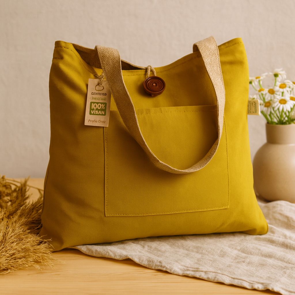 Torba na ramię, bawełna organiczna, przednia kieszeń, pistacjowo-żółty