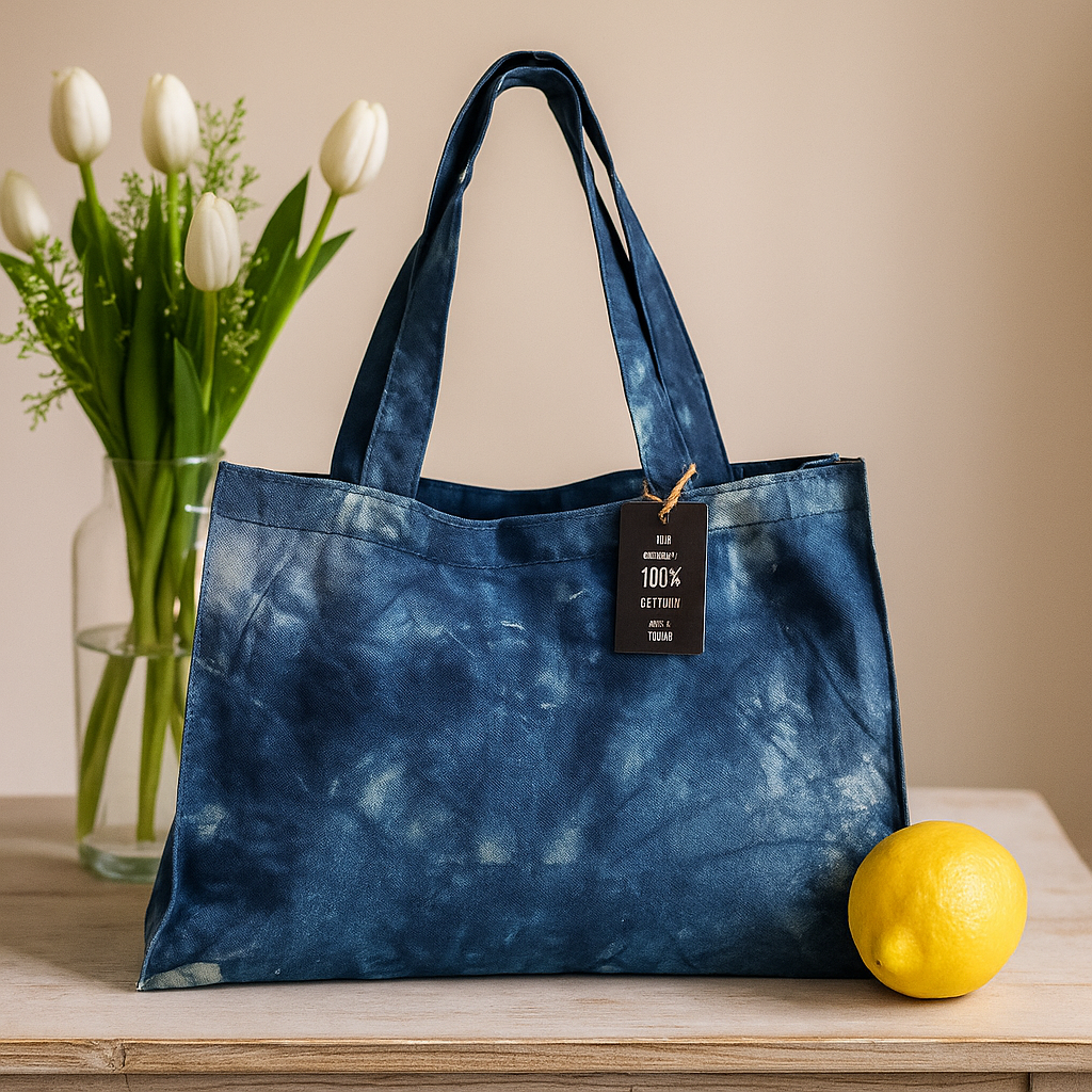 Stilvolle tiefseeblaue Batik-Tragetasche mit langen Griffen – perfekt für den täglichen Gebrauch