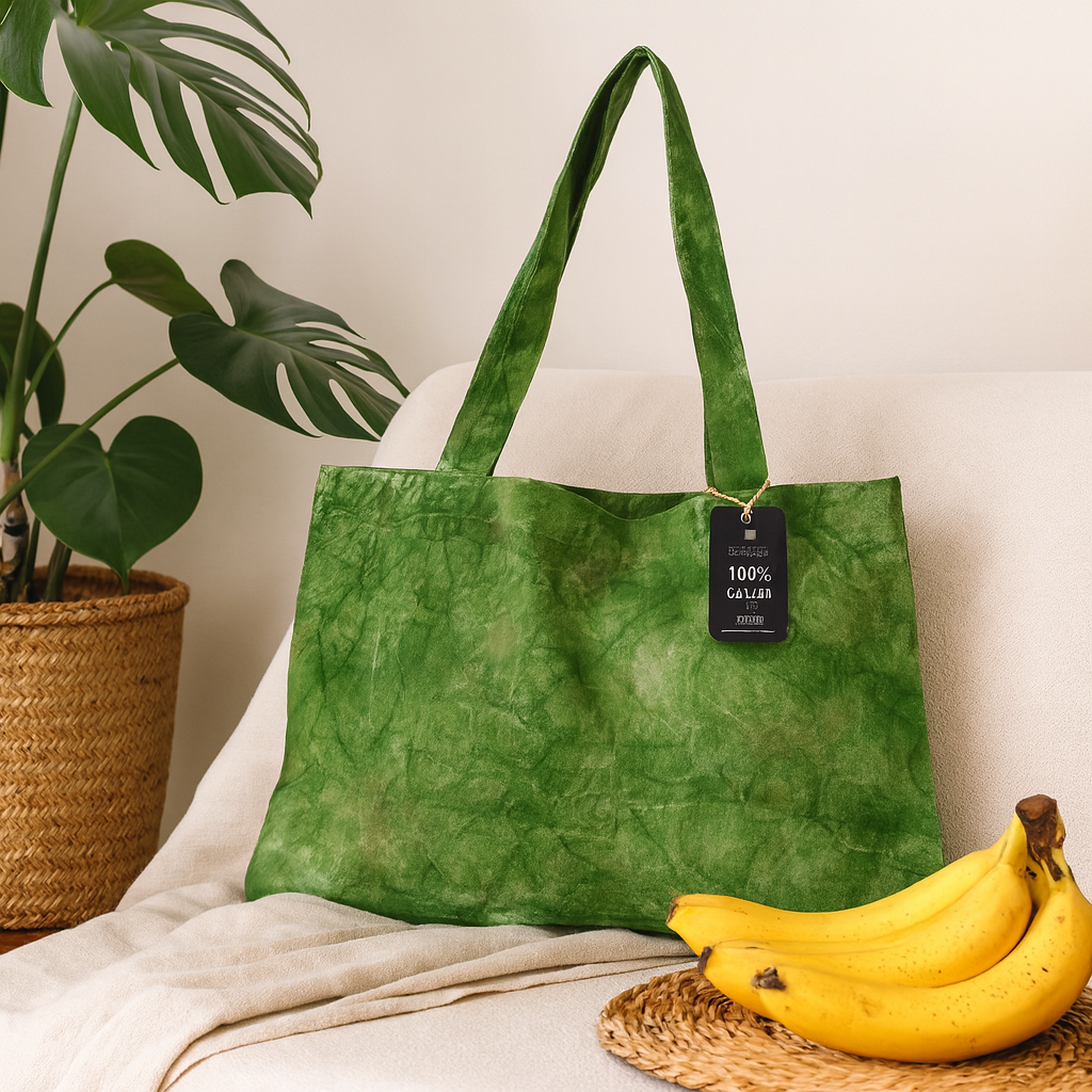 Bawełniana torba na ramię leśnozielona tie-dye długie uchwyty