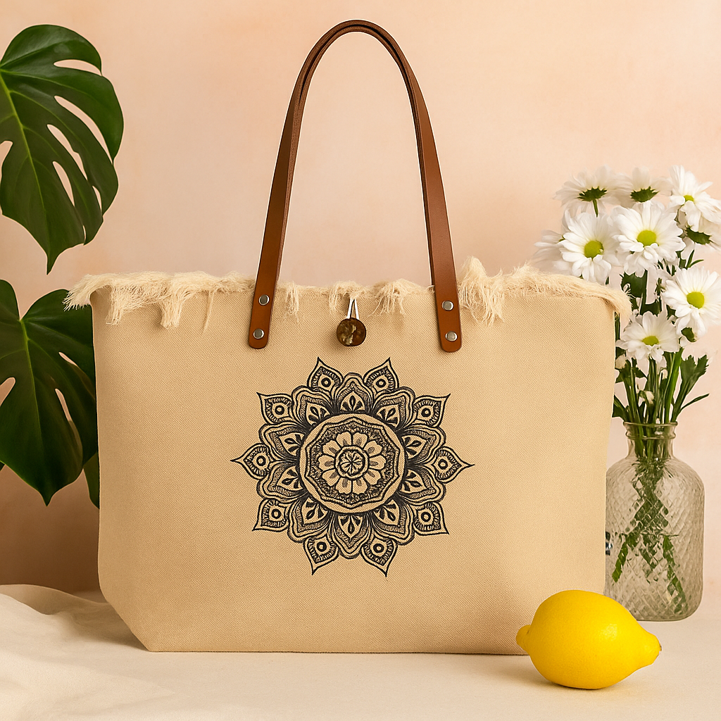 Geantă Tote cu Mânere din Piele Naturală Floarea Vieții