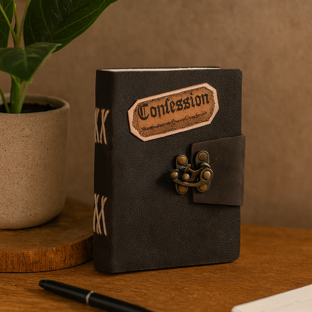 Cuaderno Confesiones de cuero negro con candado (7x5")