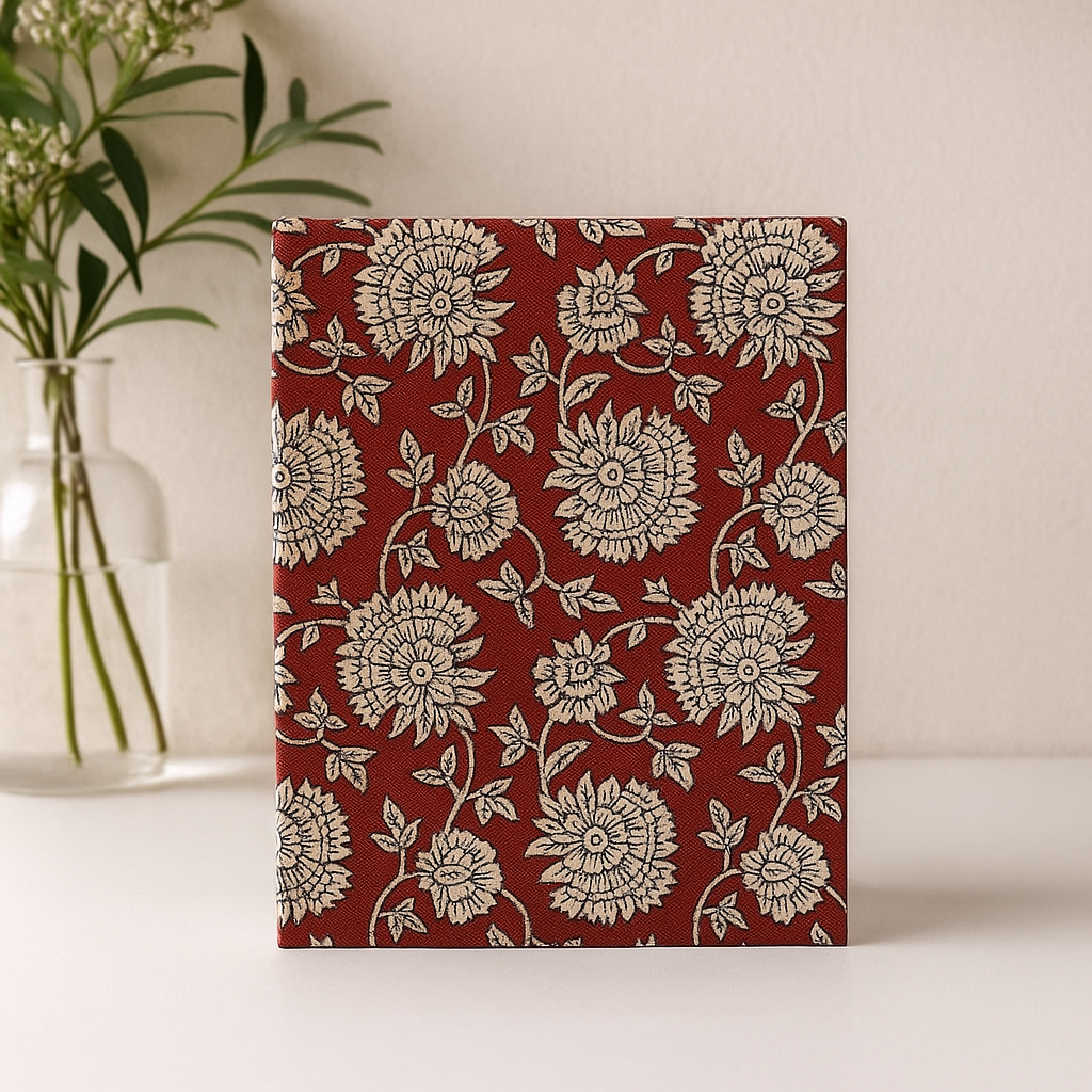 Caderno Algodão 20x15 cm 96 Páginas Floral Borgonha