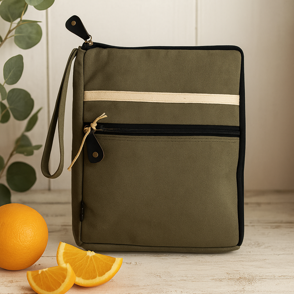 Custodia per Tablet in Tela Verde Oliva con Tasca Laterale ad Accesso Rapido