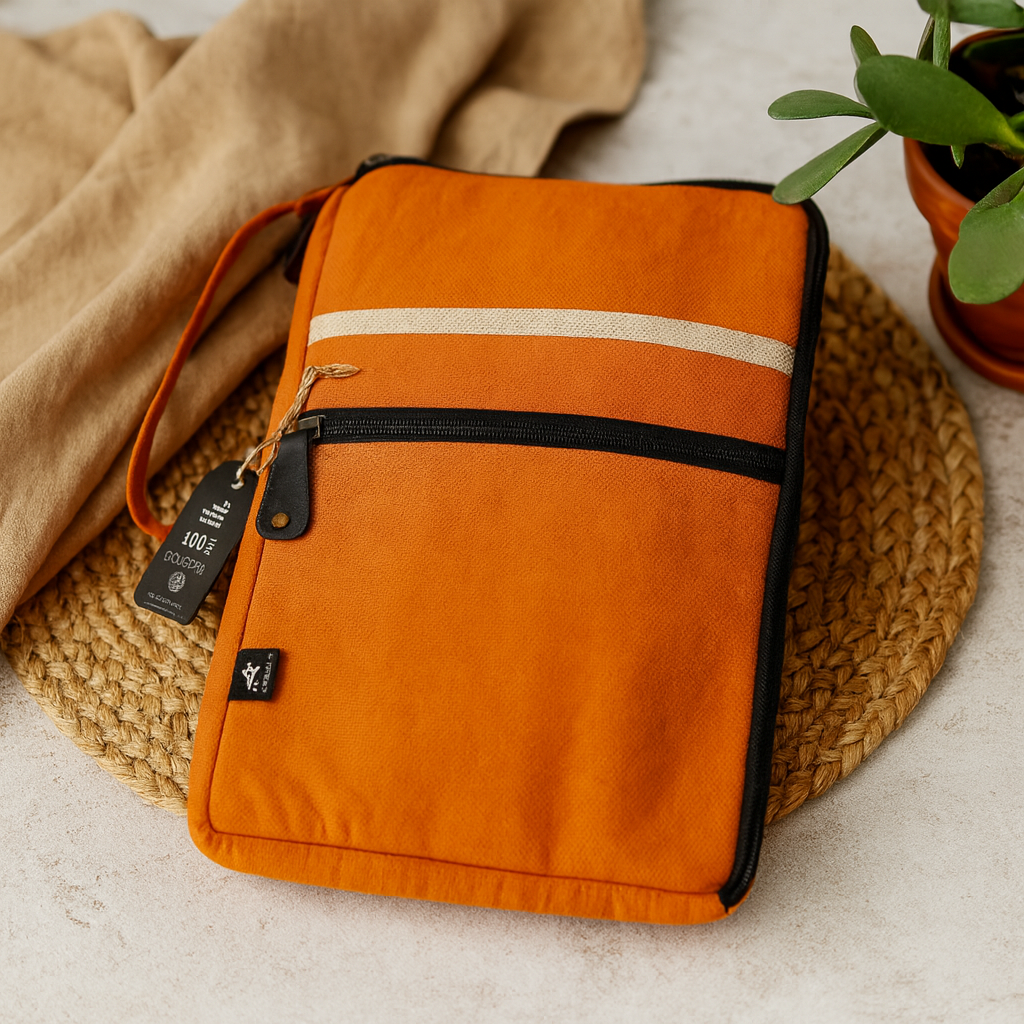 Pouzdro na notebook oranžové plátno rychlý přístup extra úložiště