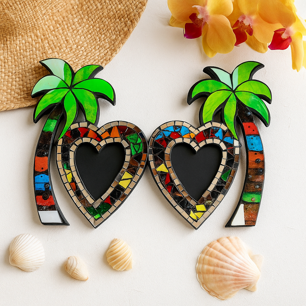 Ramă foto dublă mozaic din nucă de cocos