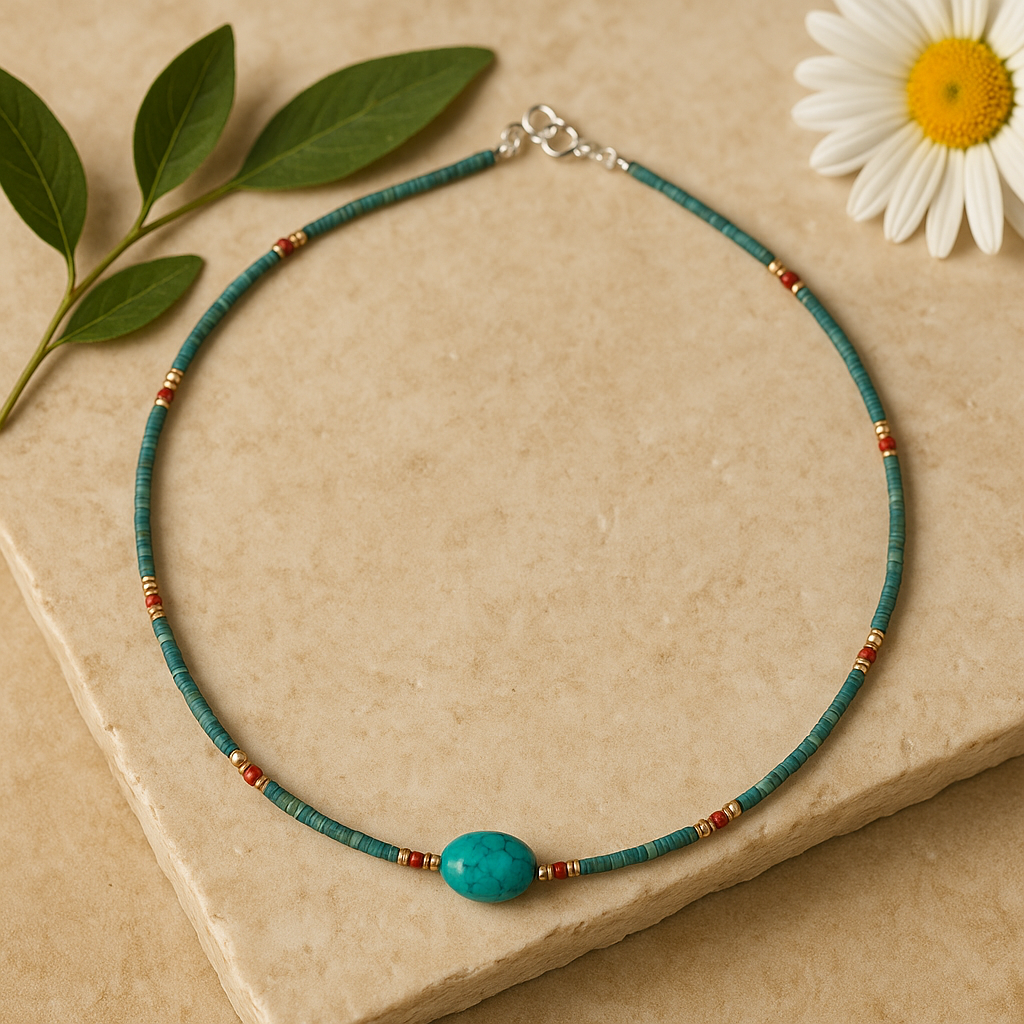 Tyrkysový náhrdelník s korálkami Nepálske ručne vyrobený kamenný akcent