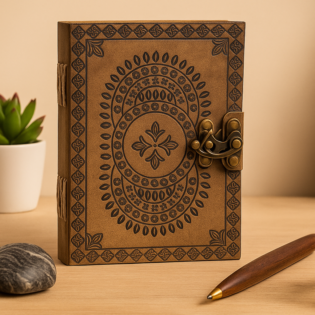 Leren Notitieboek Blauw Mandala 7x5 200 Pagina's