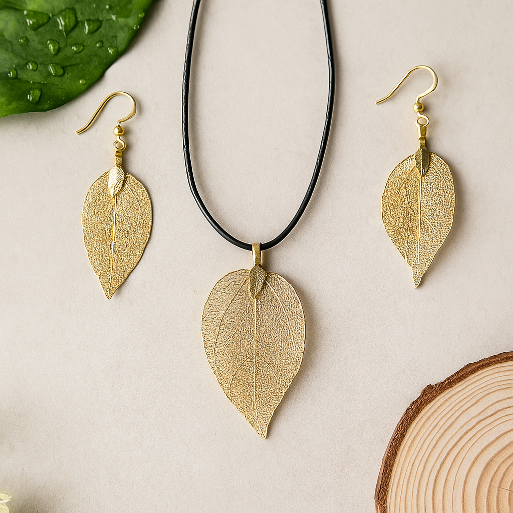 Halskette & Ohrring Set - Bravery Leaf - Gold
