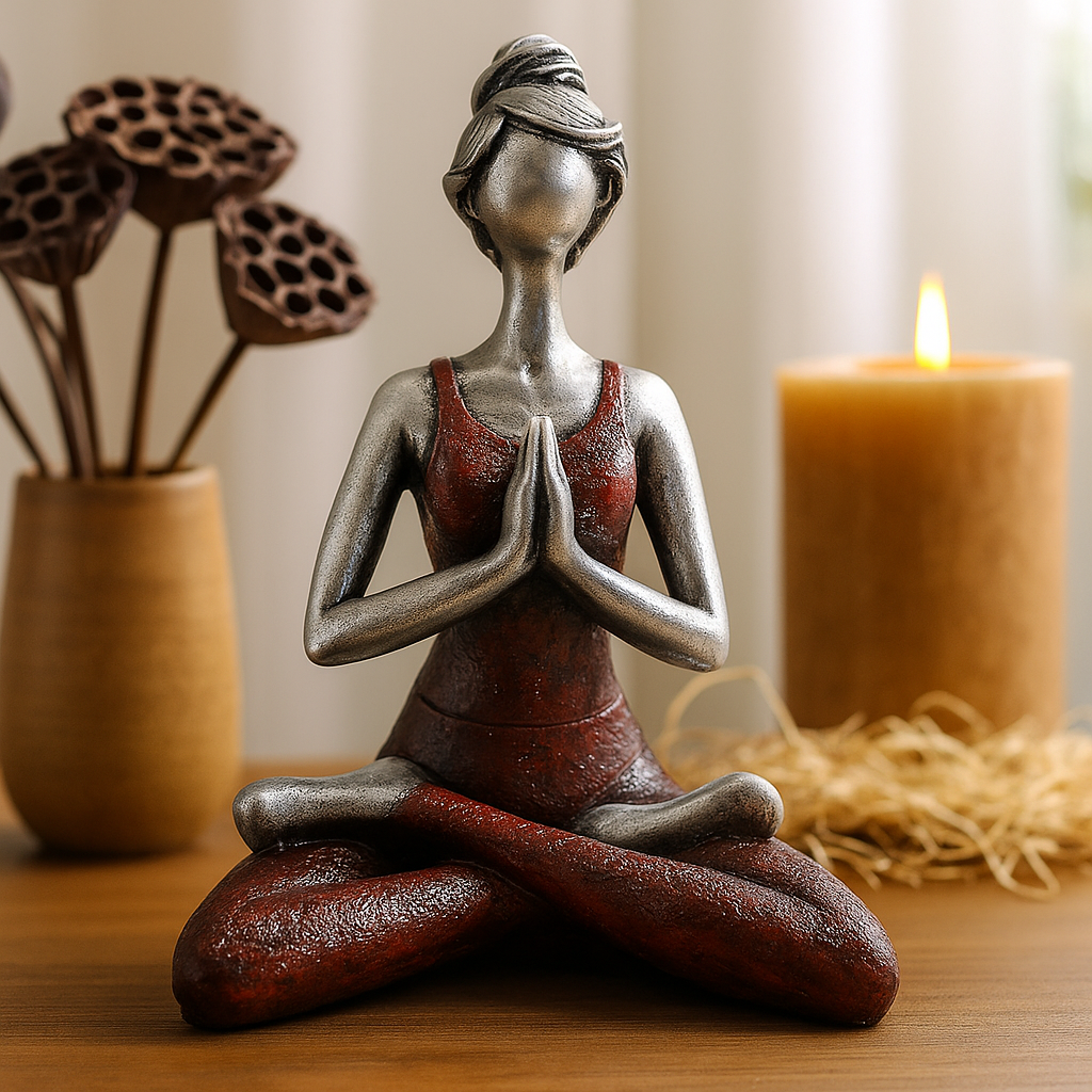 Yoga Kvinde Figur - Sølv og Bordeaux 24cm