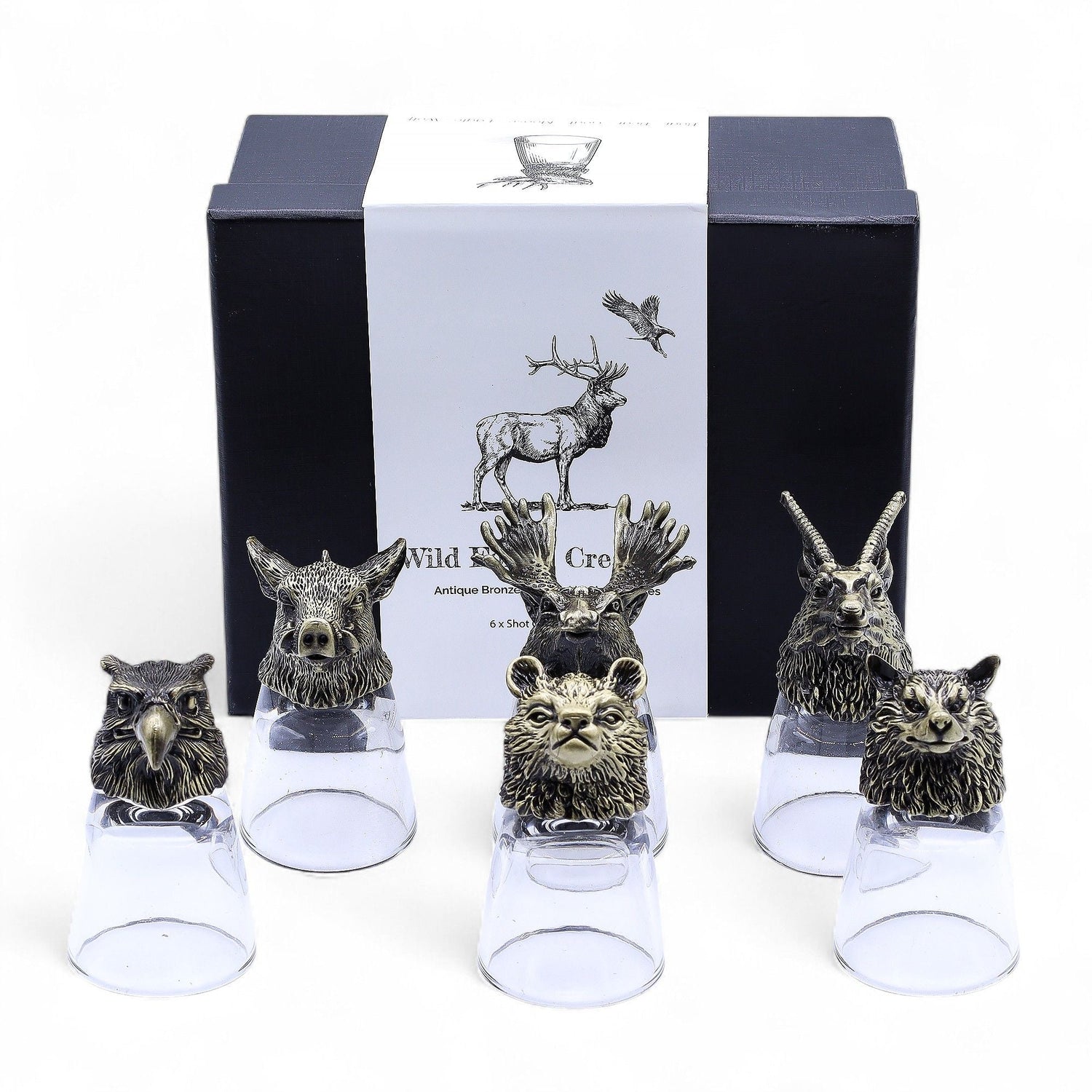 6 - Piece 50ml Animal Head Shot Glasses, Antique Bronze - SHAMTAM.COM