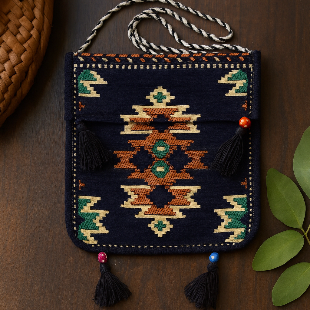 Geantă Kilim Messenger Bleumarin Închis