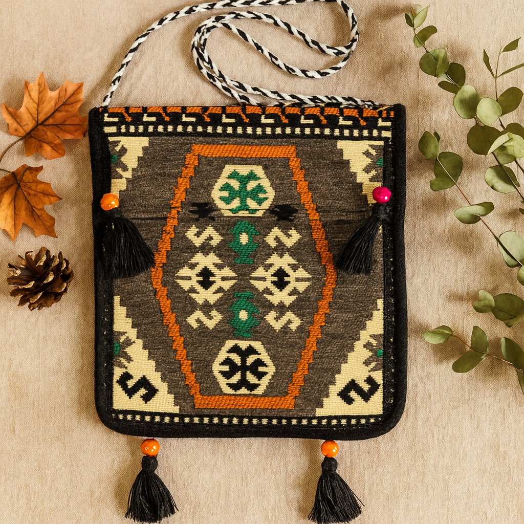 Geantă Kilim Messenger, Gri Palid