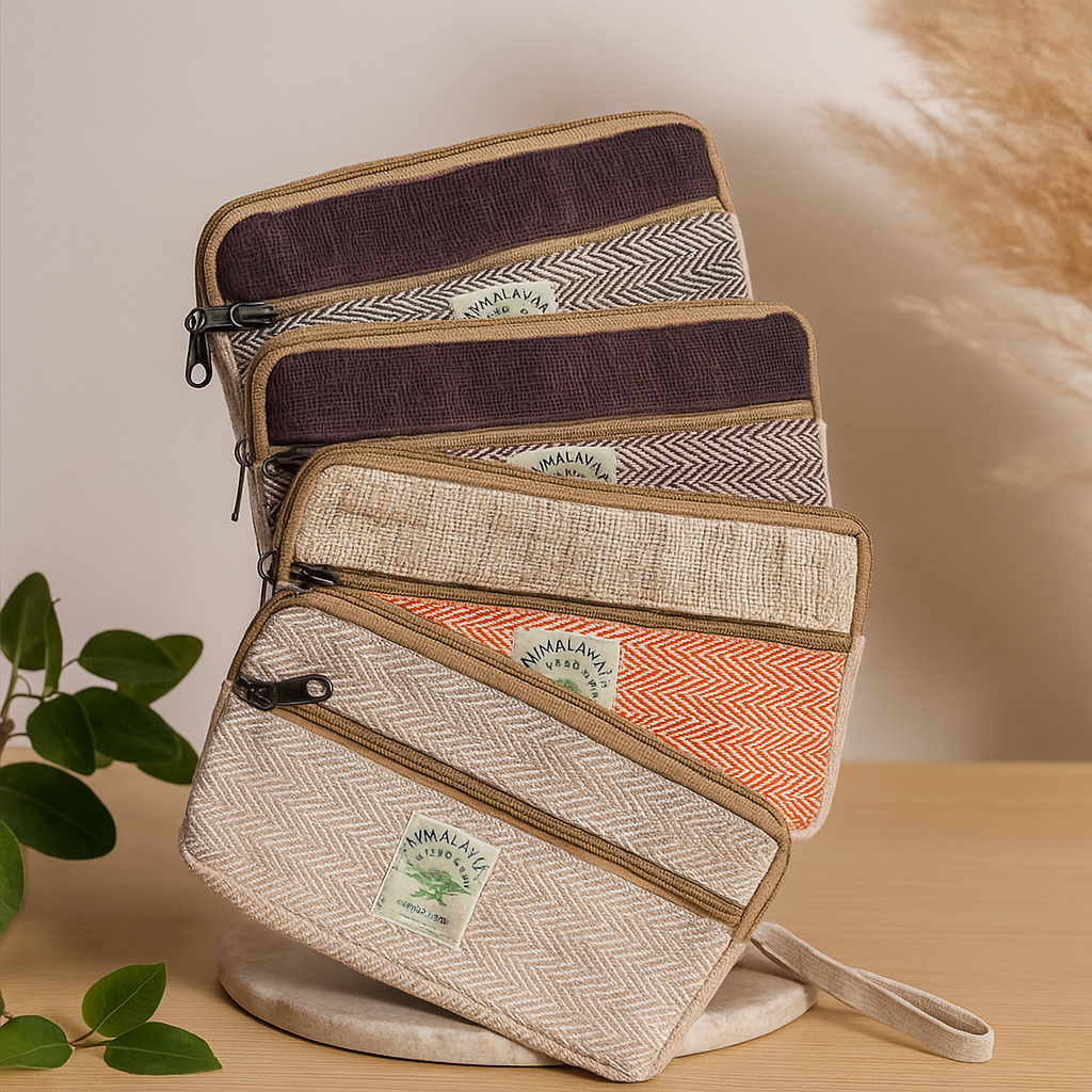 Himalaya Hanf-Telefon- und Tabakbeutel mit Reißverschluss – verschiedene Designs mit Handschlaufe für Kosmetik und Accessoires