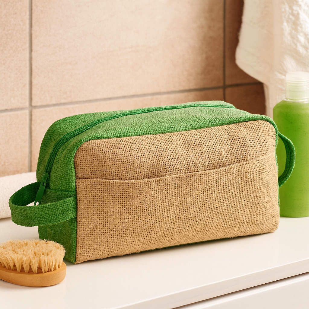 Juuttinen toilettilaukku - luonnollinen ja vihreä