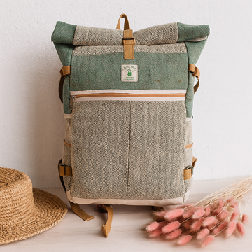 Hemp Trekking Roll Top Backpack Sage Green