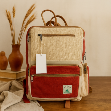 Hemp Backpack Large Herringbone Wine Cream Nepal