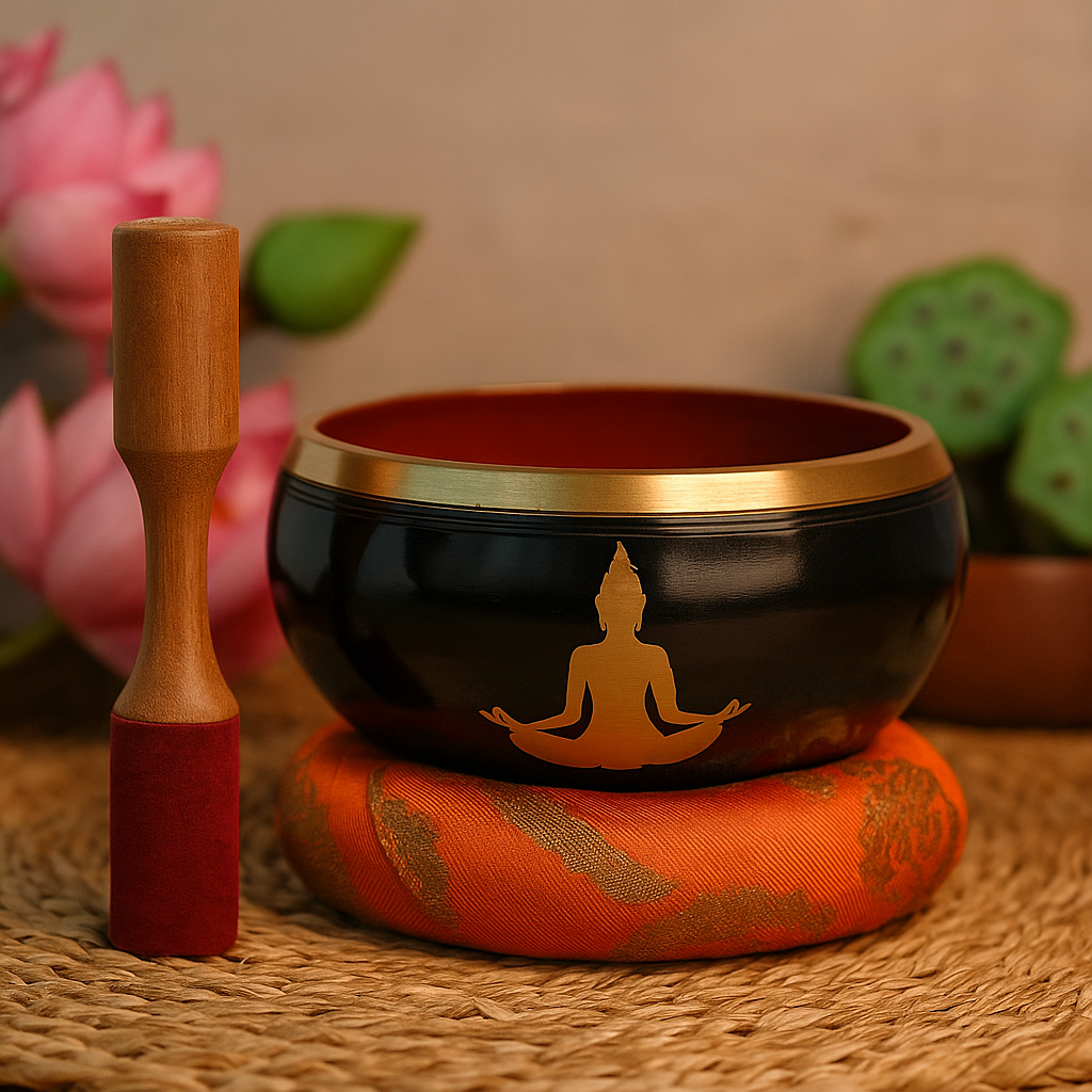 Singing Bowl Set Buddha Black Orange 14cm