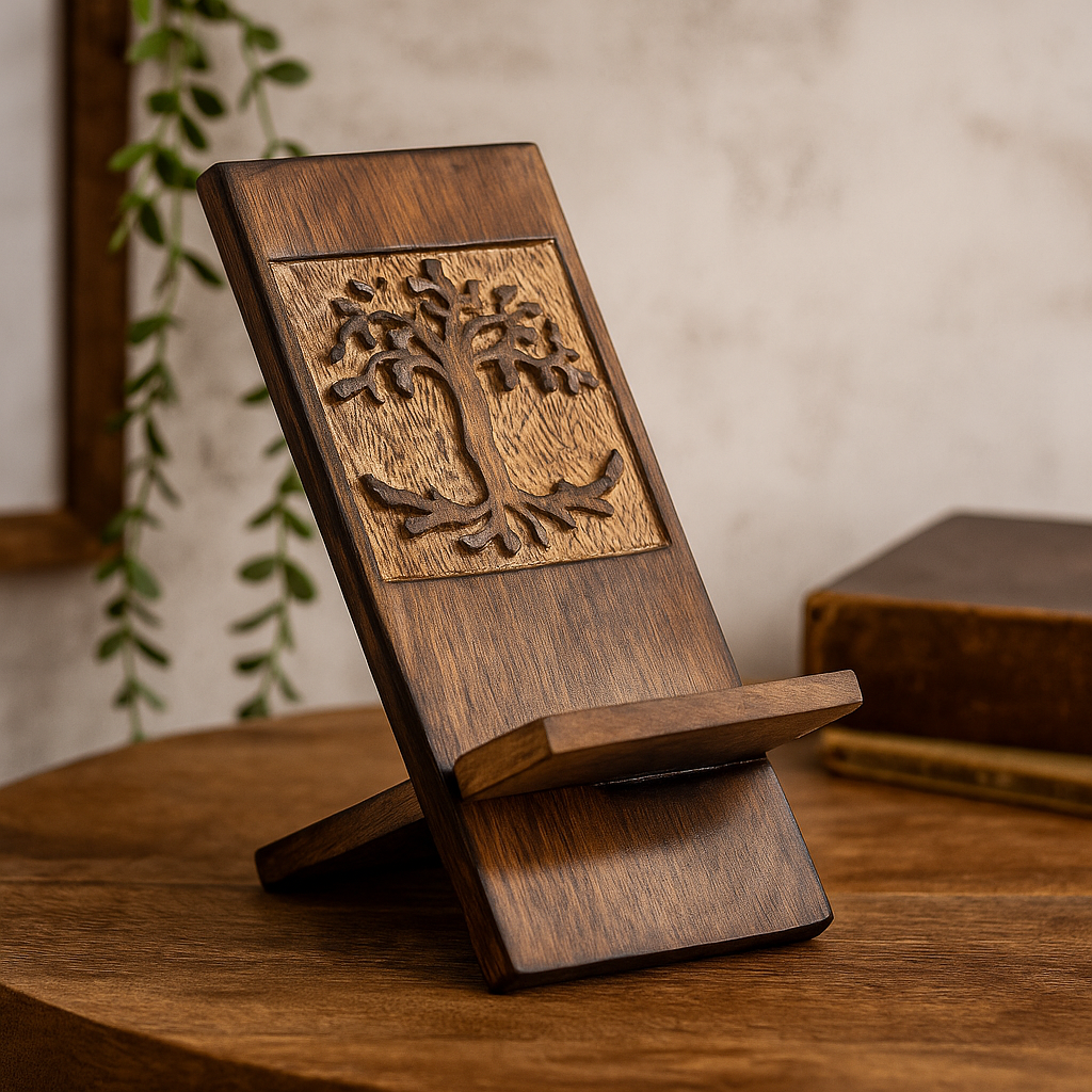 Phone Stand Mango Wood Tree Of Life Carving