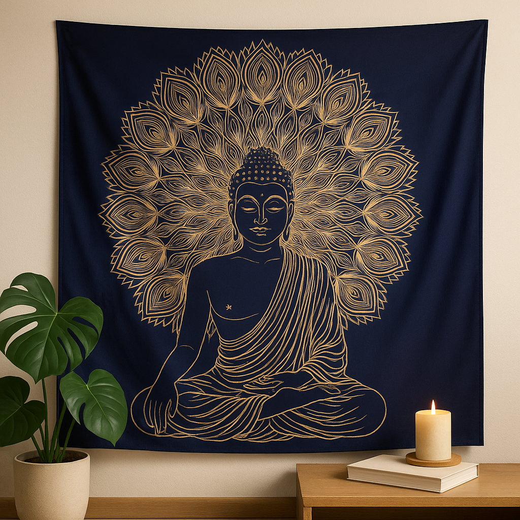 Buddha Mandala Gobelín Závěs na Zeď Dvojitý Bavlněný Přehoz na Postel